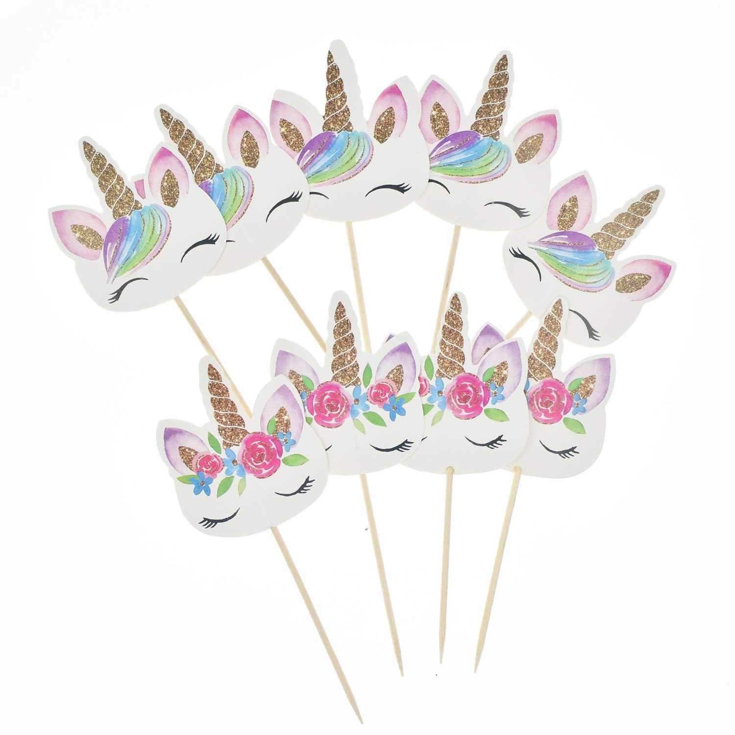 72 Pack Rainbow Unicorn Cupcake Toppers, Double Sided Unicorn Cupcake Toppers Glitter Pegasus for Cupcake Party , Wedding Decoration