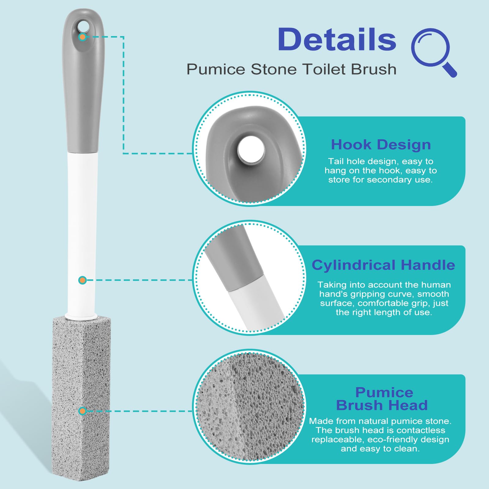 Gnvop 12 Pack Toilet Pumice Stone with Long Handle,Pumice Stone Toilet Bowl Cleaner,1 Cleaning Handle, 12 No Touch Replaceable Piedra Pomez