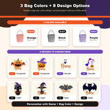Magic Lunar Personalized Halloween Trick or Treat Bag with Name, Custom Candy Basket, Costume Ghost Bat Pumpkin Bucket, Gift Goodie Bags for Kids