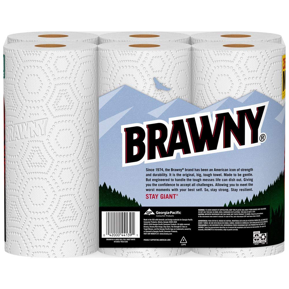 Brawny Paper Towels, 6 Large Rolls, Full Sheet, 6 = 8 Regular Rolls