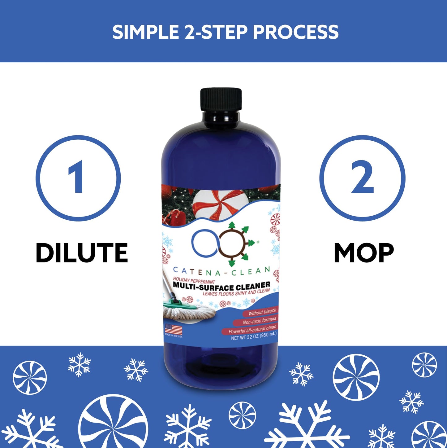 All-Natural Peppermint Scented Mop Cleaner (1 Pack) - Streak-Free Floor Cleaning Solution for Varnished Wood, Laminate & Metal Flooring - Removes