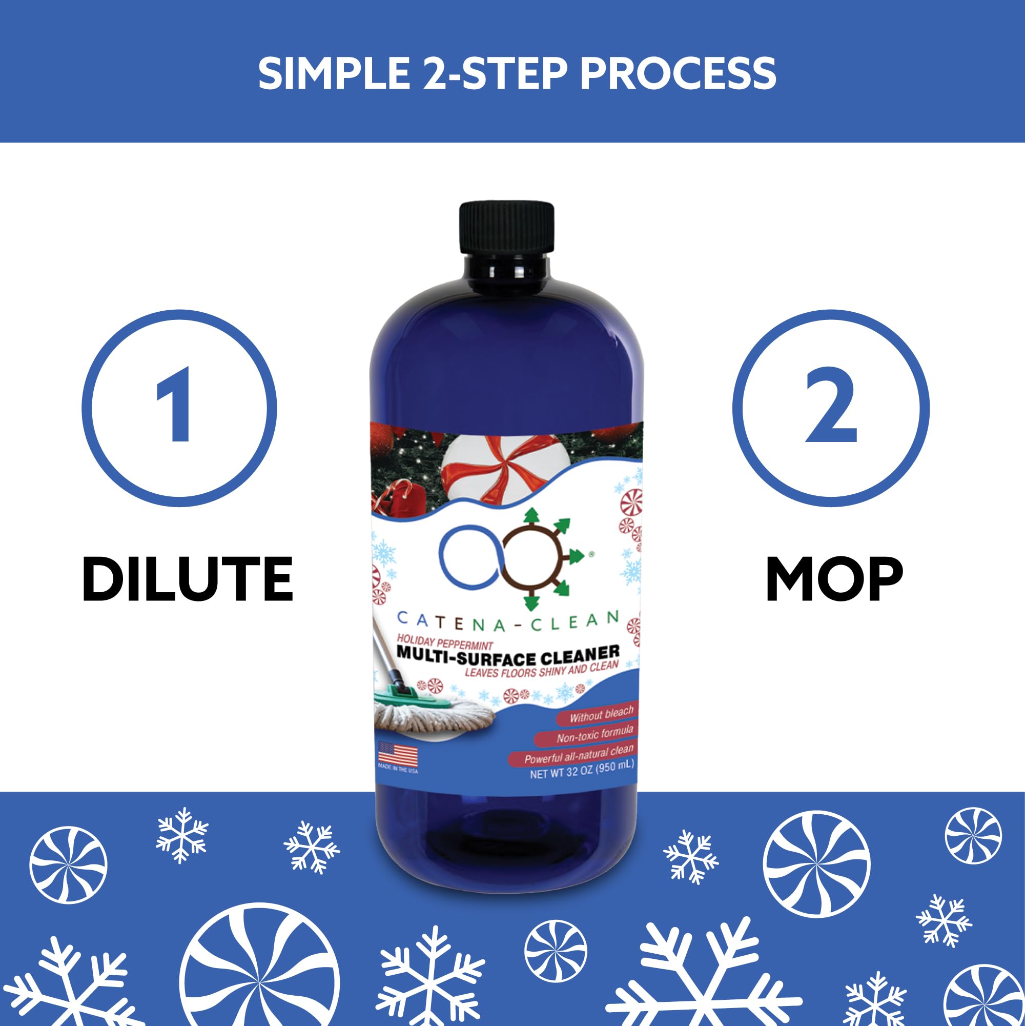 All-Natural Peppermint Scented Mop Cleaner (1 Pack) - Streak-Free Floor Cleaning Solution for Varnished Wood, Laminate & Metal Flooring - Removes
