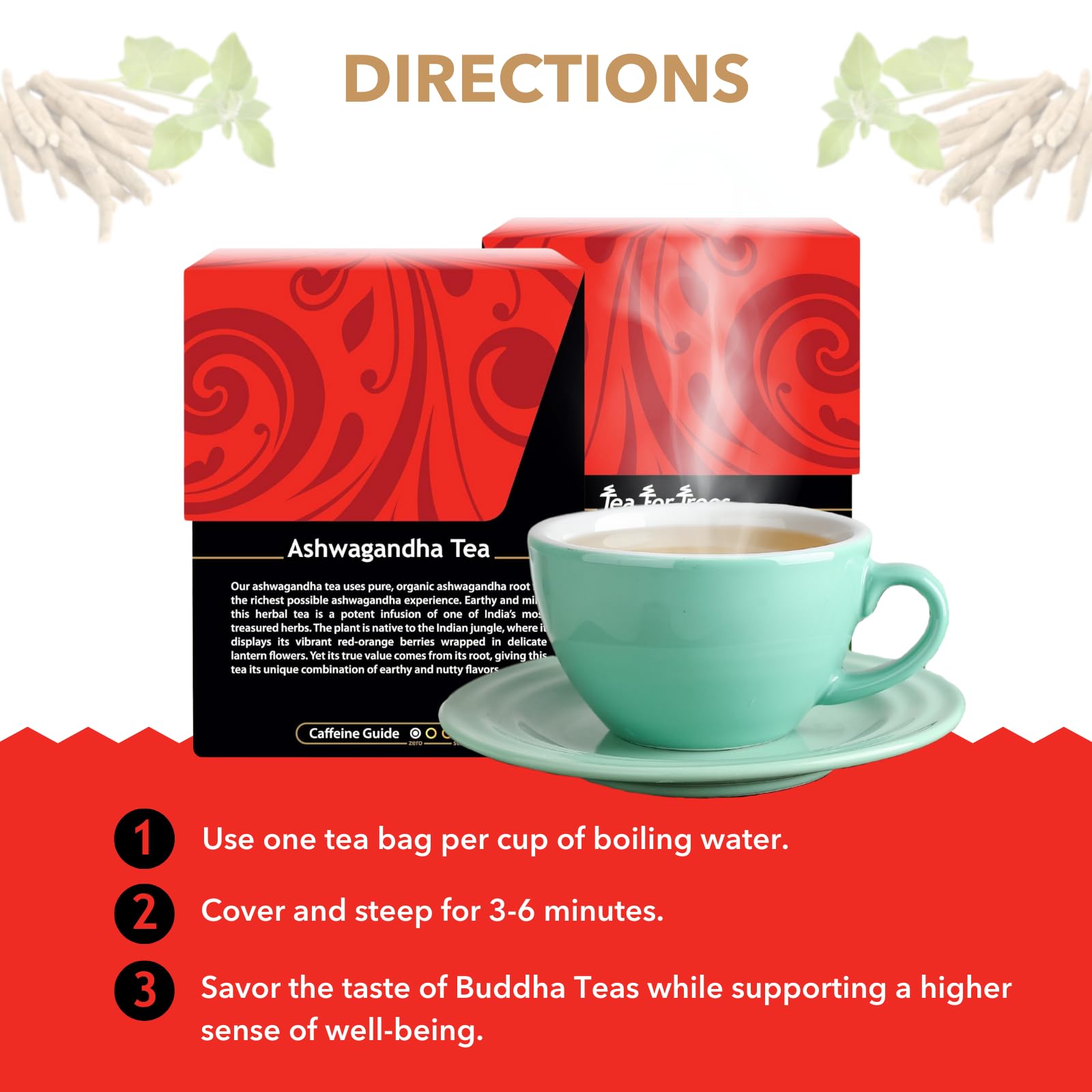 Buddha Teas - Ashwagandha Root Tea - Herbal Tea - Promote Cleansing & Wellness - With Antioxidants & Minerals - Clean Ingredients - Caffeine Free - OU