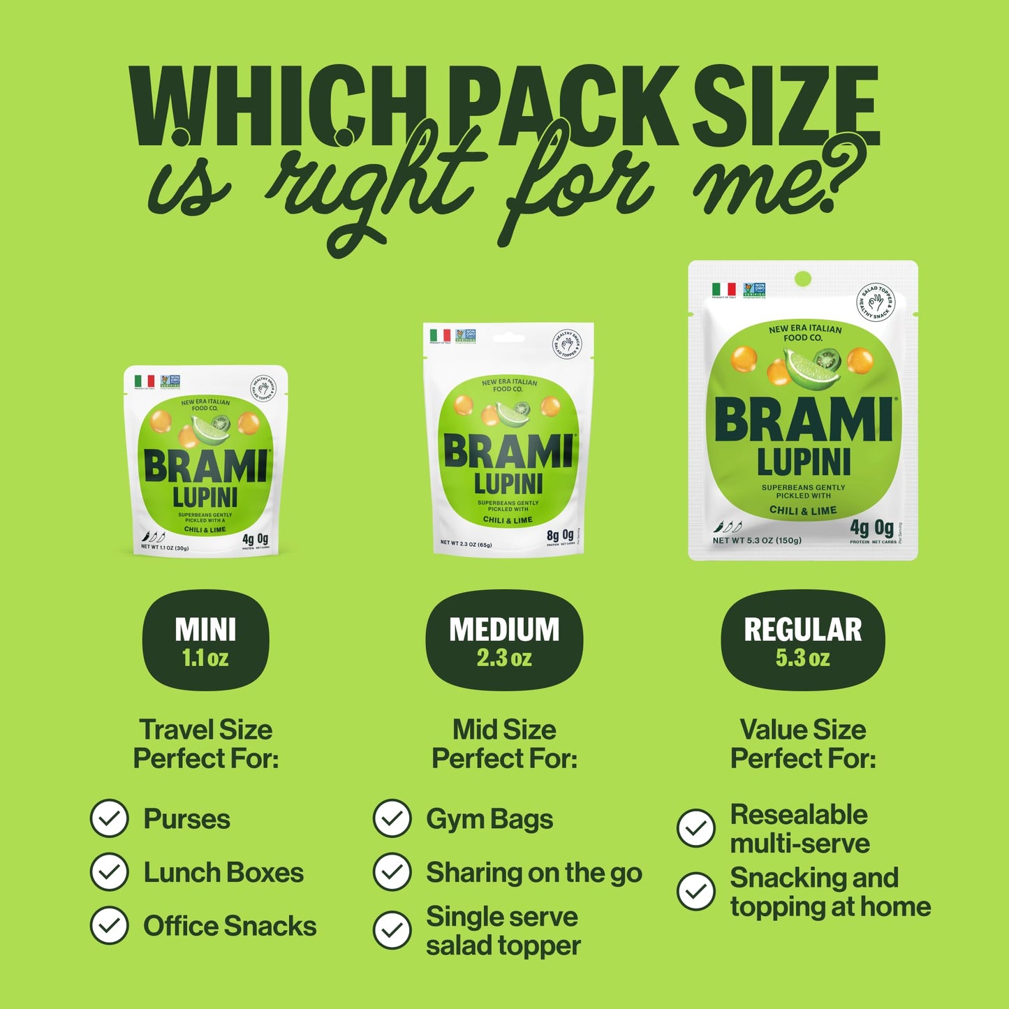 BRAMI Lupini Beans Snack, Chili & Lime | 7g Plant Protein, 0g Net Carbs | Vegan, Vegetarian, Keto, Mediterranean Diet, Non Perishable | 5.3 Ounce (4