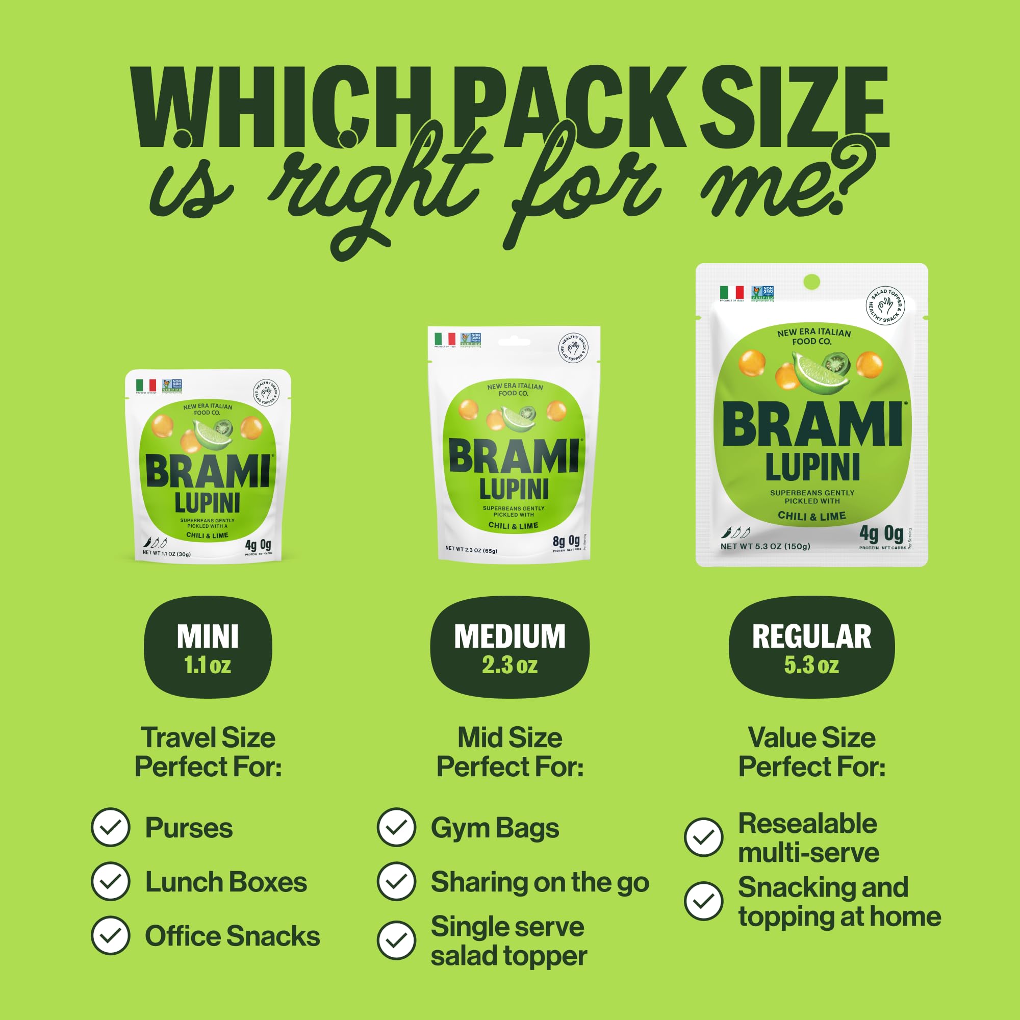 BRAMI Lupini Beans Snack, Chili & Lime | 7g Plant Protein, 0g Net Carbs | Vegan, Vegetarian, Keto, Plant Based, Mediterranean Diet, Non Perishable |