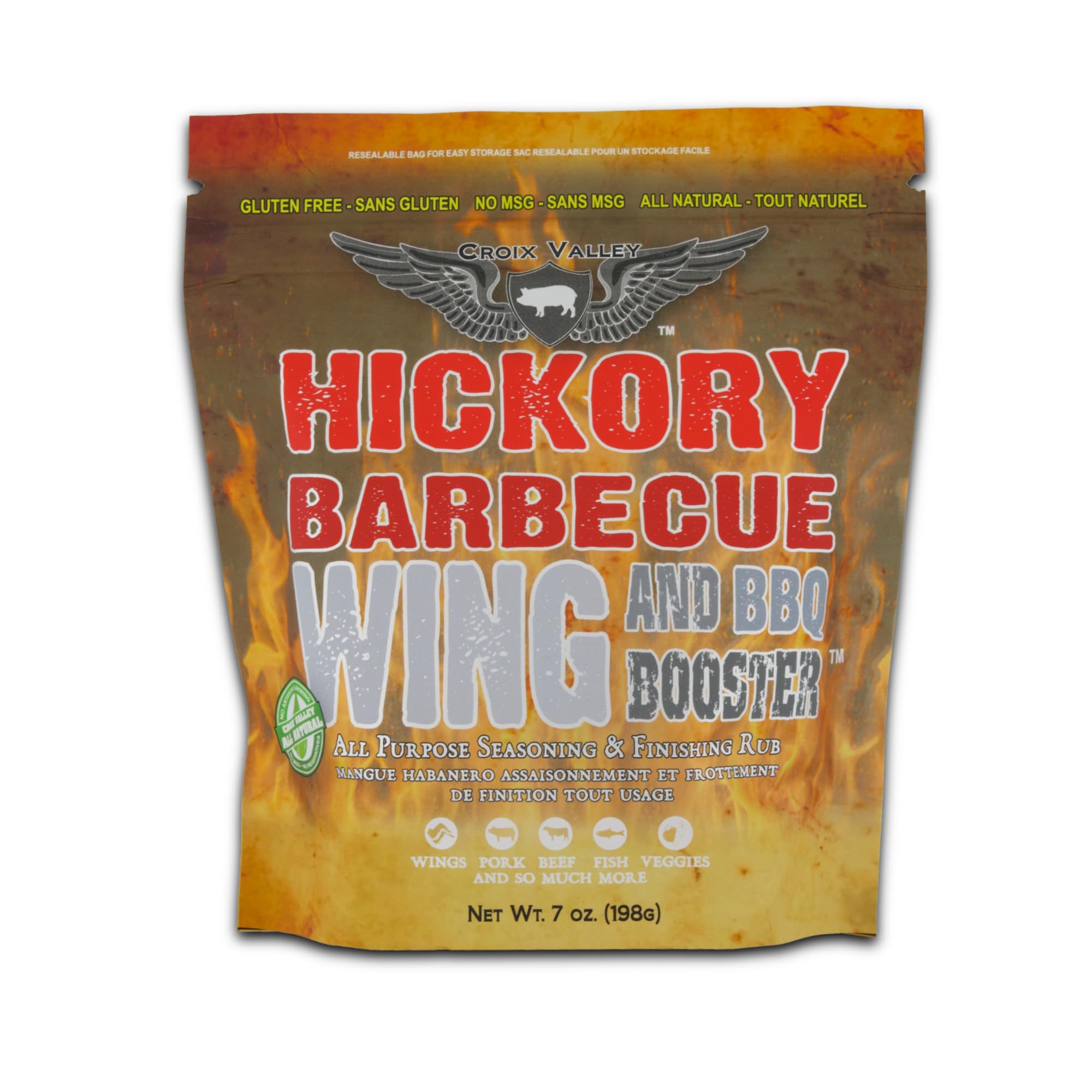 Croix Valley Hickory BBQ Wing & BBQ Booster™ Hickory BBQ Wing Seasoning - Smoky Smokehouse Spice for Wings, Burgers & Fries - 3 Pack (7 oz Foil