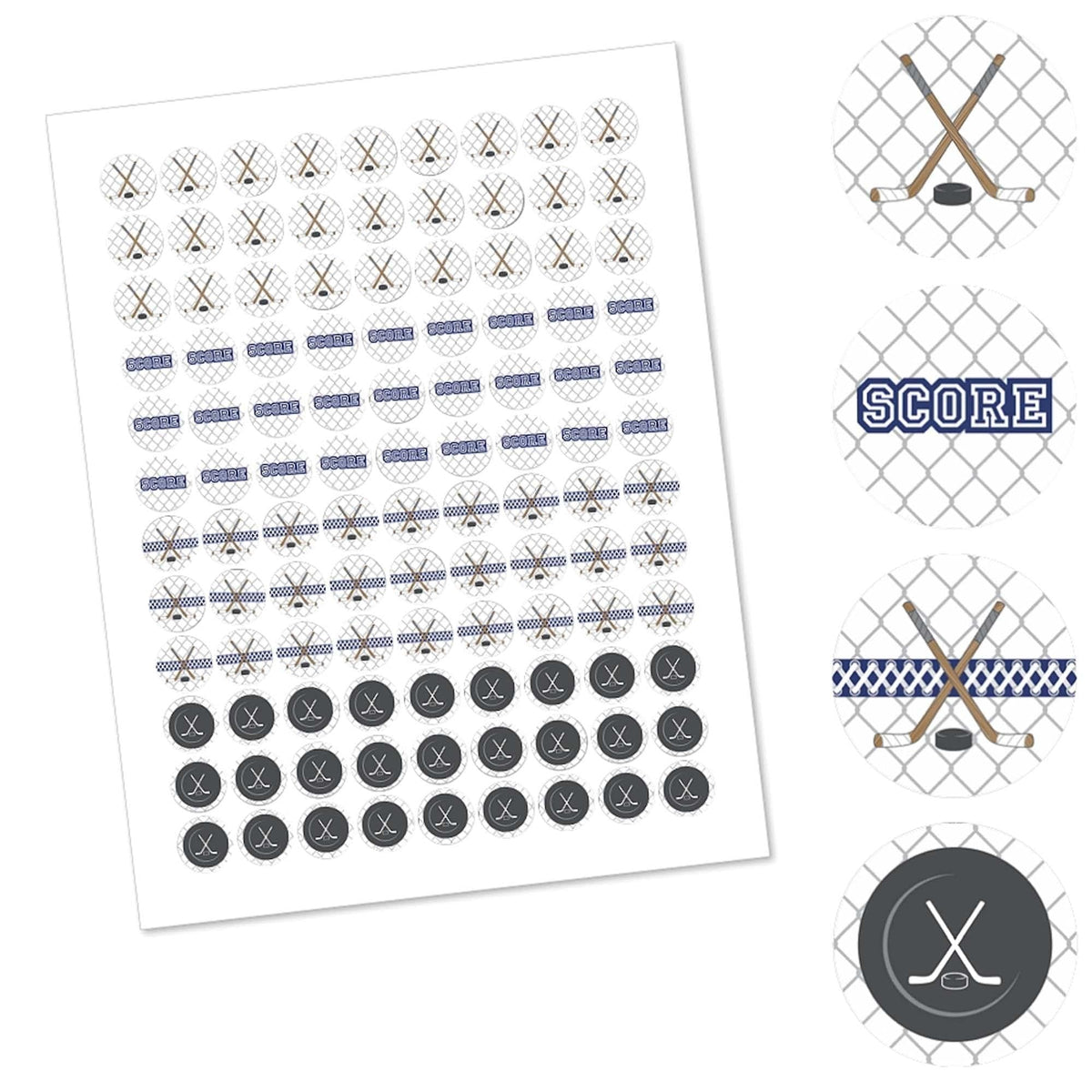Shoots and Scores - Hockey Party Favors - Round Candy Stickers - 108pc