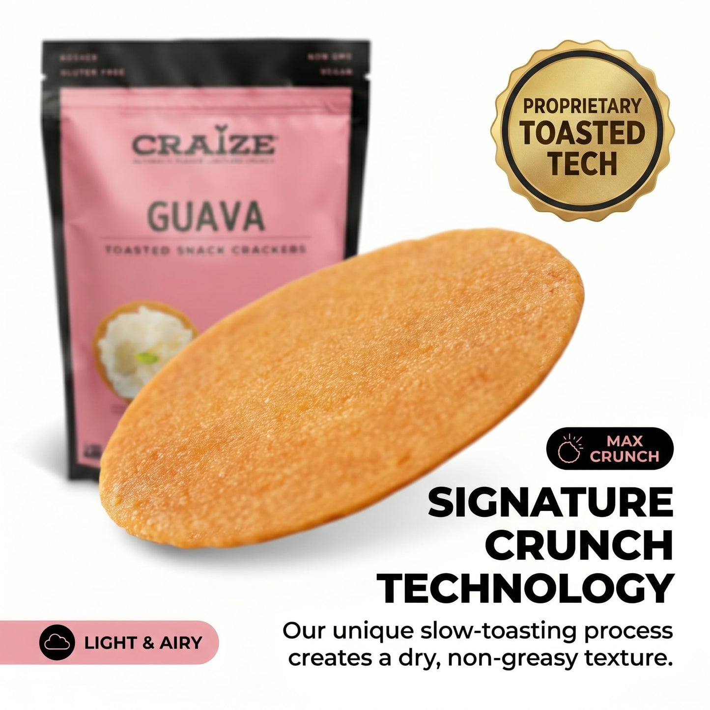 Craize Guava Crisps | Gluten Free, Vegan, Kosher, Toasted Corn Crackers | 4 oz each