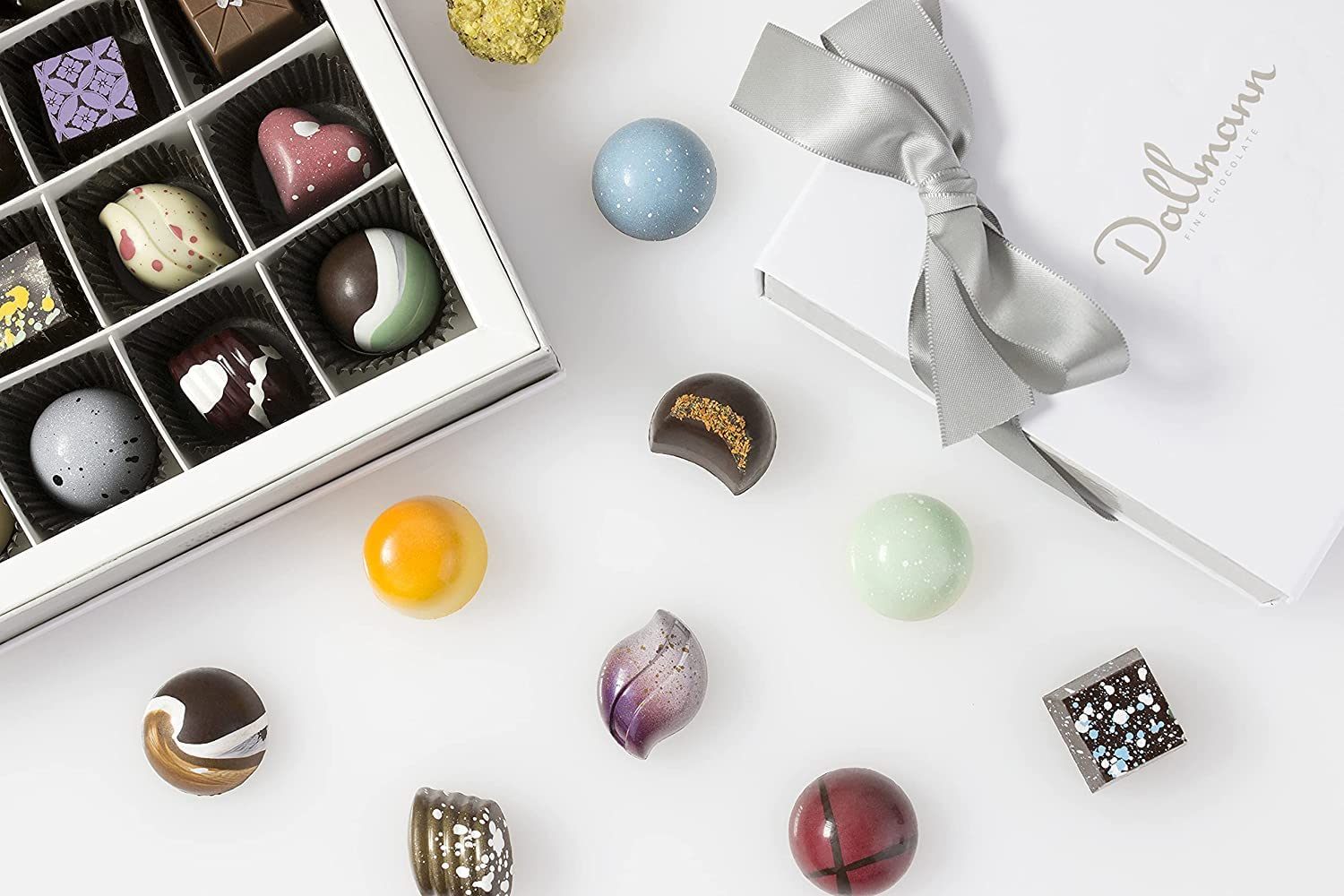 Dallmann Confections Exotic Assorted Chocolates | Luxurious Chocolate Gift Box Beautifully Finished With Hand-Tied Silver Satin Ribbon | Traditional