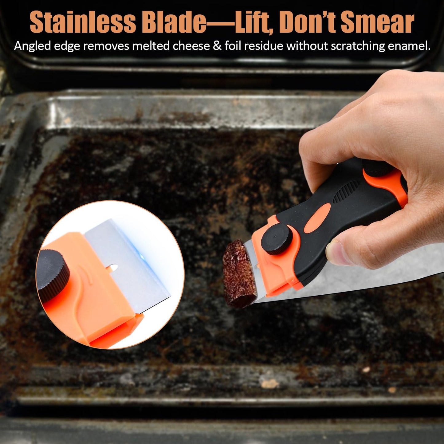 MiToBeLe Heavy Duty Oven Cleaner Brush Set,Oven Cleaning Kits,Oven Cleaning Tools Accessories with Razor Blade Scraper,Crevice Cleaning Brush,Pumice