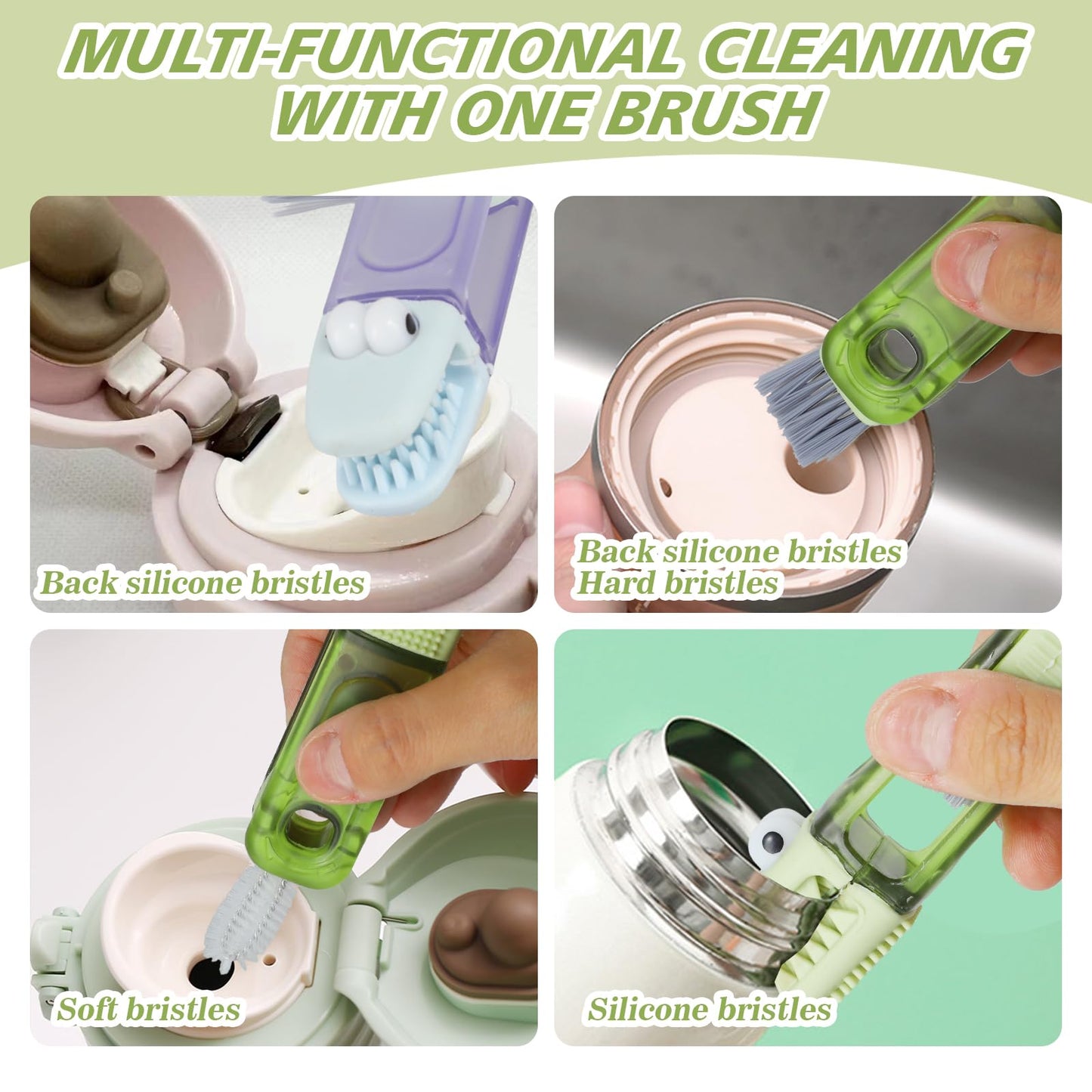 Cup Lid Cleaning Brush 3 PCS,Tumbler Lid Cleaning Brush 4-in-1,Portable,Multifunctional,for Tight Spaces, Sealed Containers,Sippy Cups