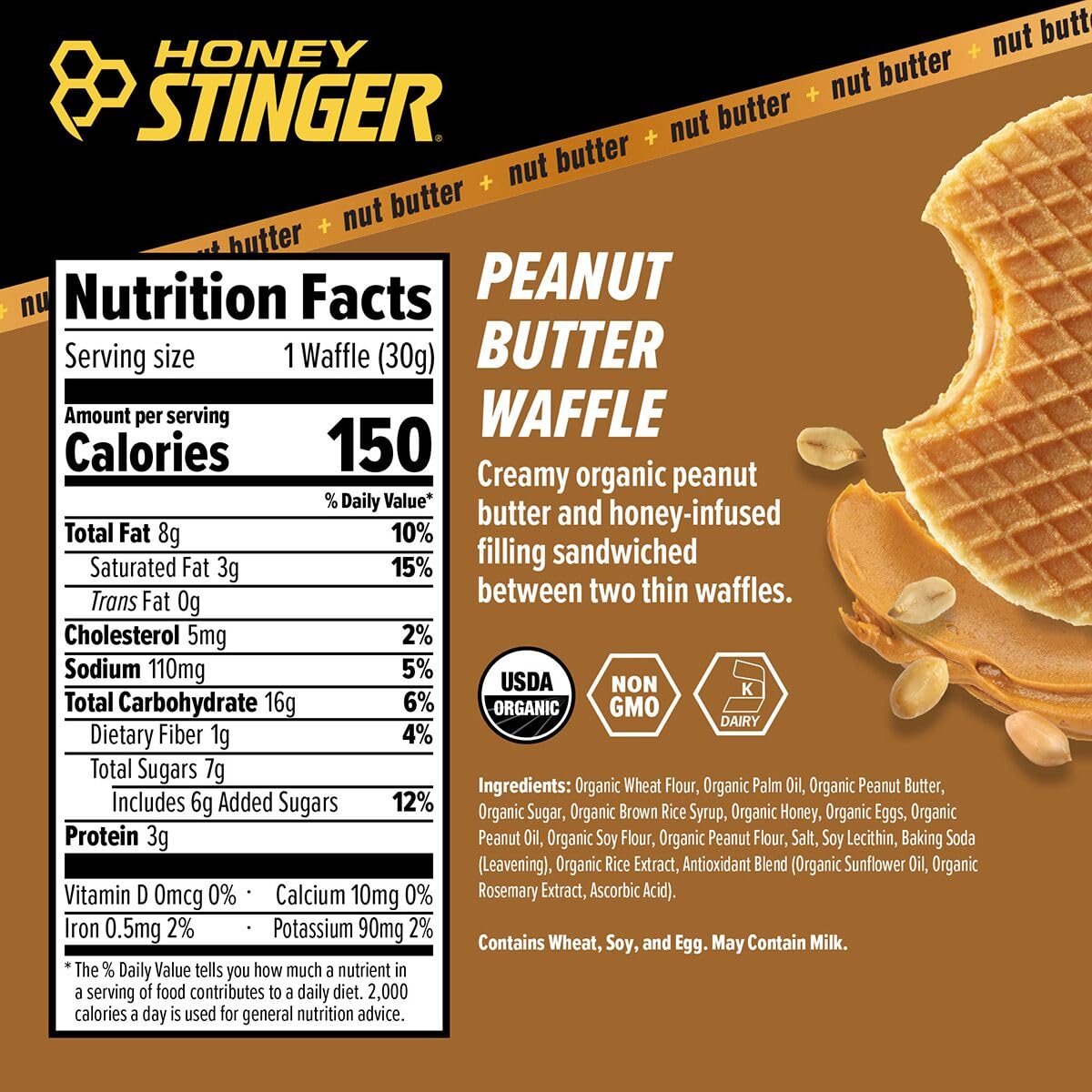 Honey Stinger Organic Waffle - 6-Pack Peanut Butter, One Size