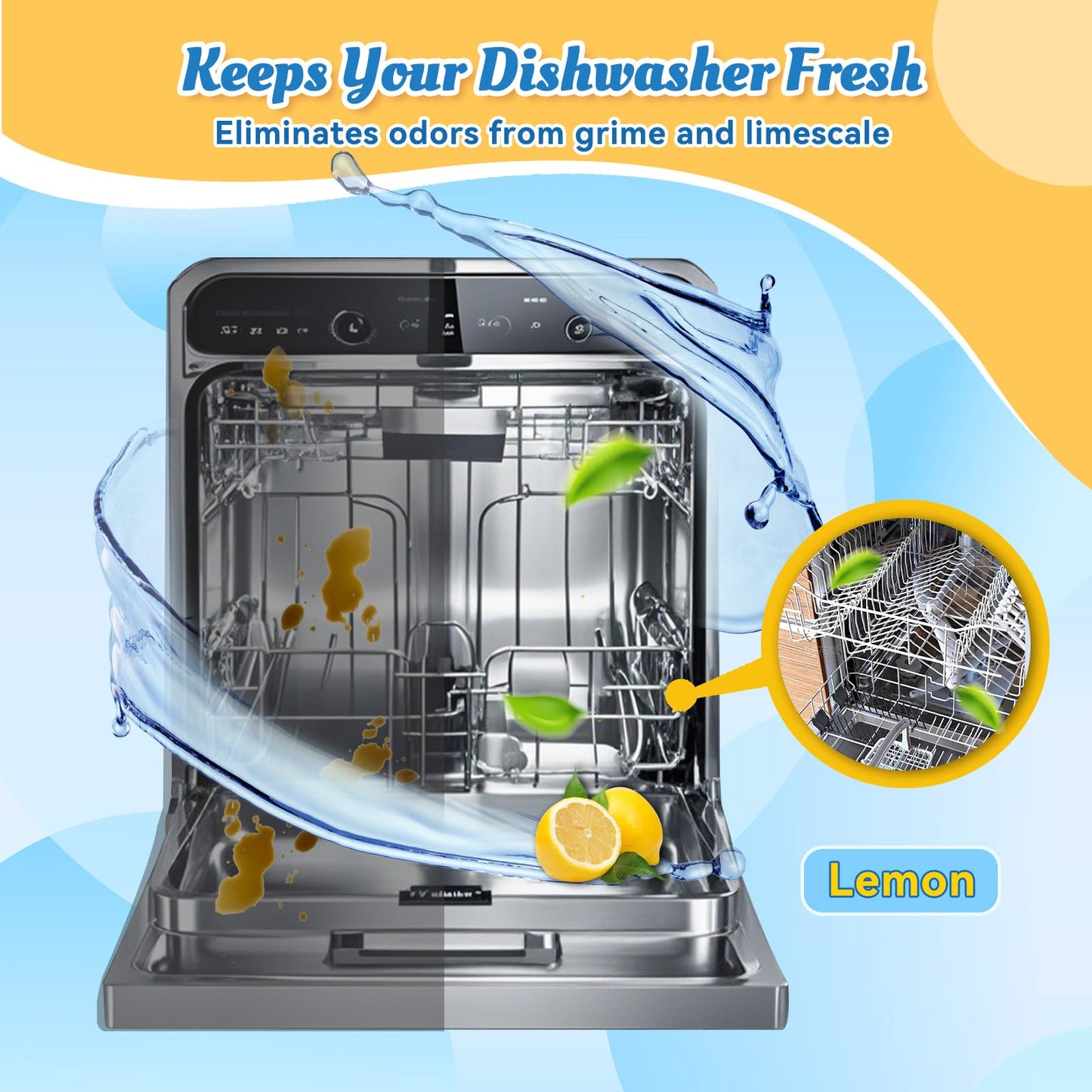 Dishwasher Cleaner Tablets Deodorizer-48 Pack Deep Cleaning Dish Washer Descaler Freshener-Grime Limescale Heavy Duty Grease Odor Smell Remover-for