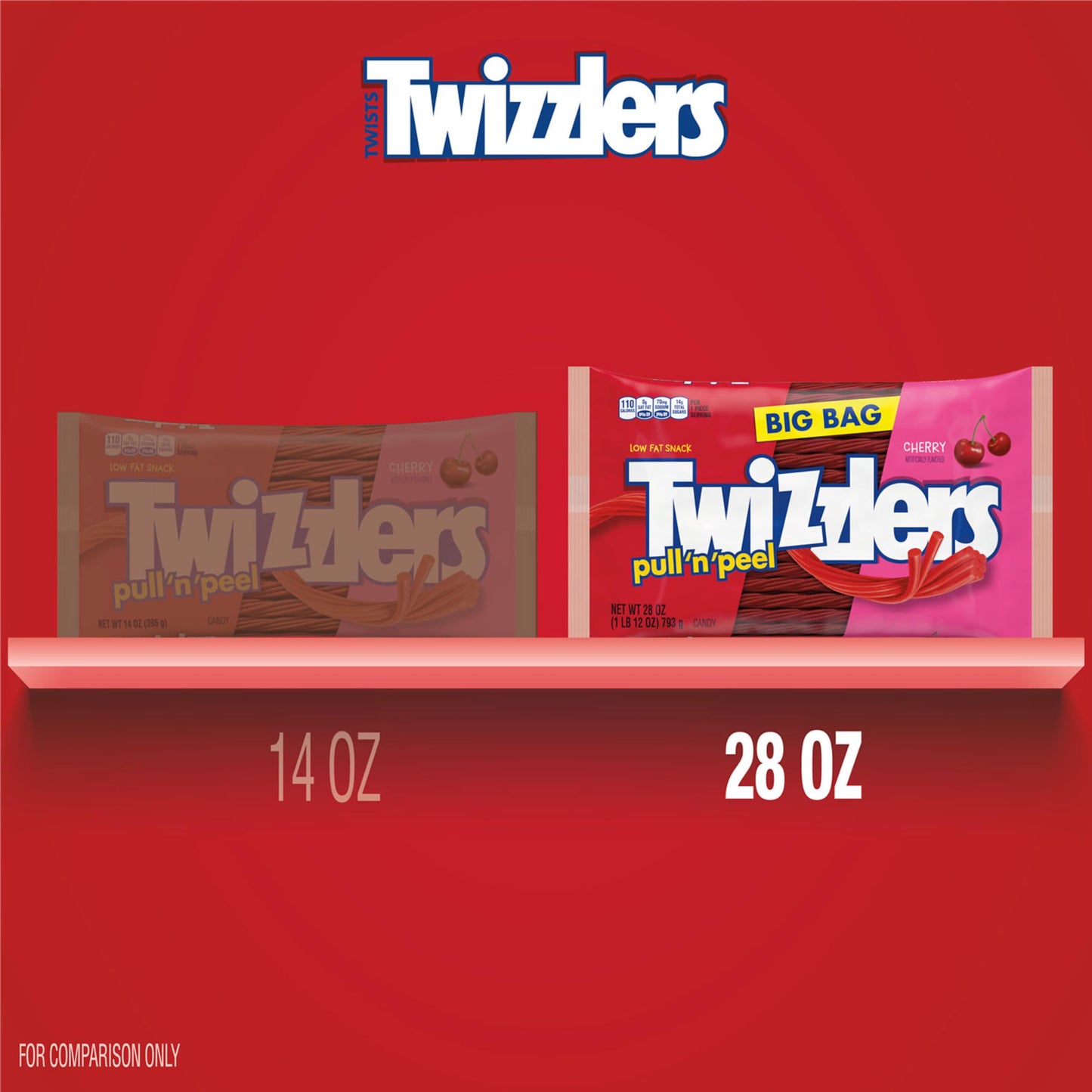 TWIZZLERS PULL 'N' PEEL Cherry Flavored Licorice Style, Chewy Candy Big Bag, 28 oz
