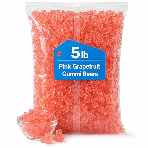 Pink Grapefruit Gummi Bears, Fruity Chewy Candy, 5 Pound Bulk Bag