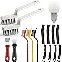 JiedHiur 11Pcs V-Shaped Grout Cleaning Brush Set, with Stiff Bristles Crevice Cleaning Brush and Steel Scraper, Deep Cleaning Supplies for Cleaning