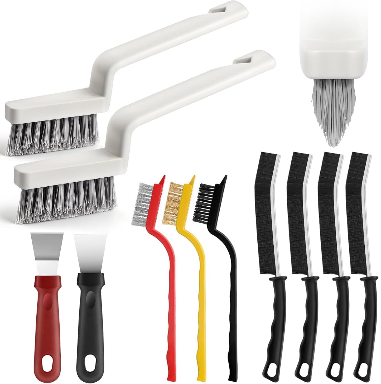JiedHiur 11Pcs V-Shaped Grout Cleaning Brush Set, with Stiff Bristles Crevice Cleaning Brush and Steel Scraper, Deep Cleaning Supplies for Cleaning