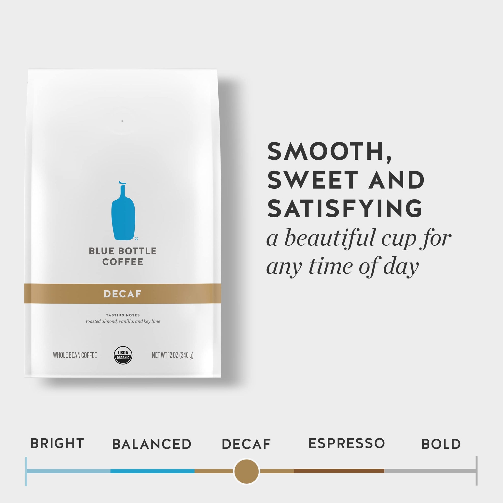 Blue Bottle Whole Bean Organic Coffee, Decaf, Medium Roast, 12 Ounce bag (Pack of 1)