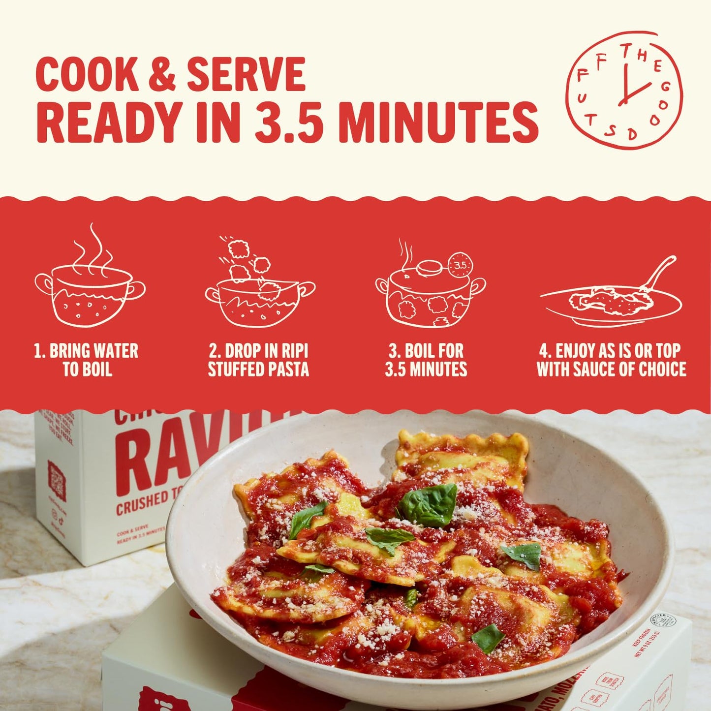 Ripi Chicken Parmesan Ravioli - Crushed Tomatoes, Mozzarella & Basil - Frozen Pasta Meal - Ready in Under 5 Minutes, 9oz packs (12 Pack, Chicken