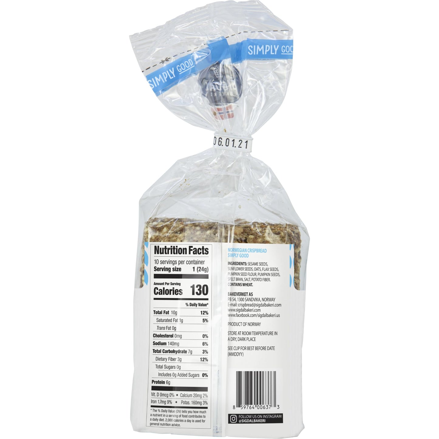 Sigdal Bakeri Simply Good Norwegian Crispbread | Good Source of Protein & Fiber | Non GMO | Contains 76% Seeds | 8.29 oz (235g) (Pack of 2)