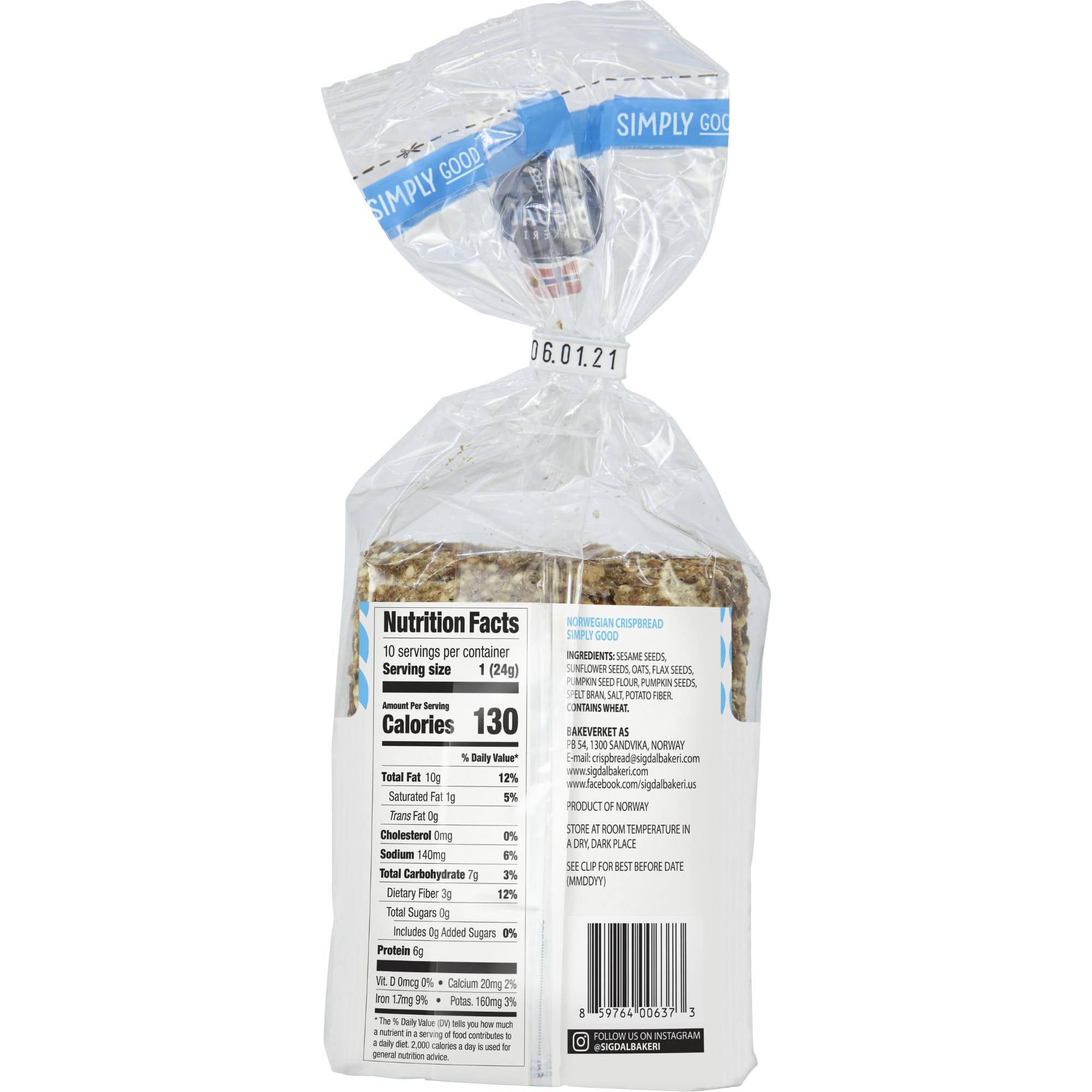 Sigdal Bakeri Simply Good Norwegian Crispbread | Good Source of Protein & Fiber | Non GMO | Contains 76% Seeds | 8.29 oz (235g) (Pack of 2)