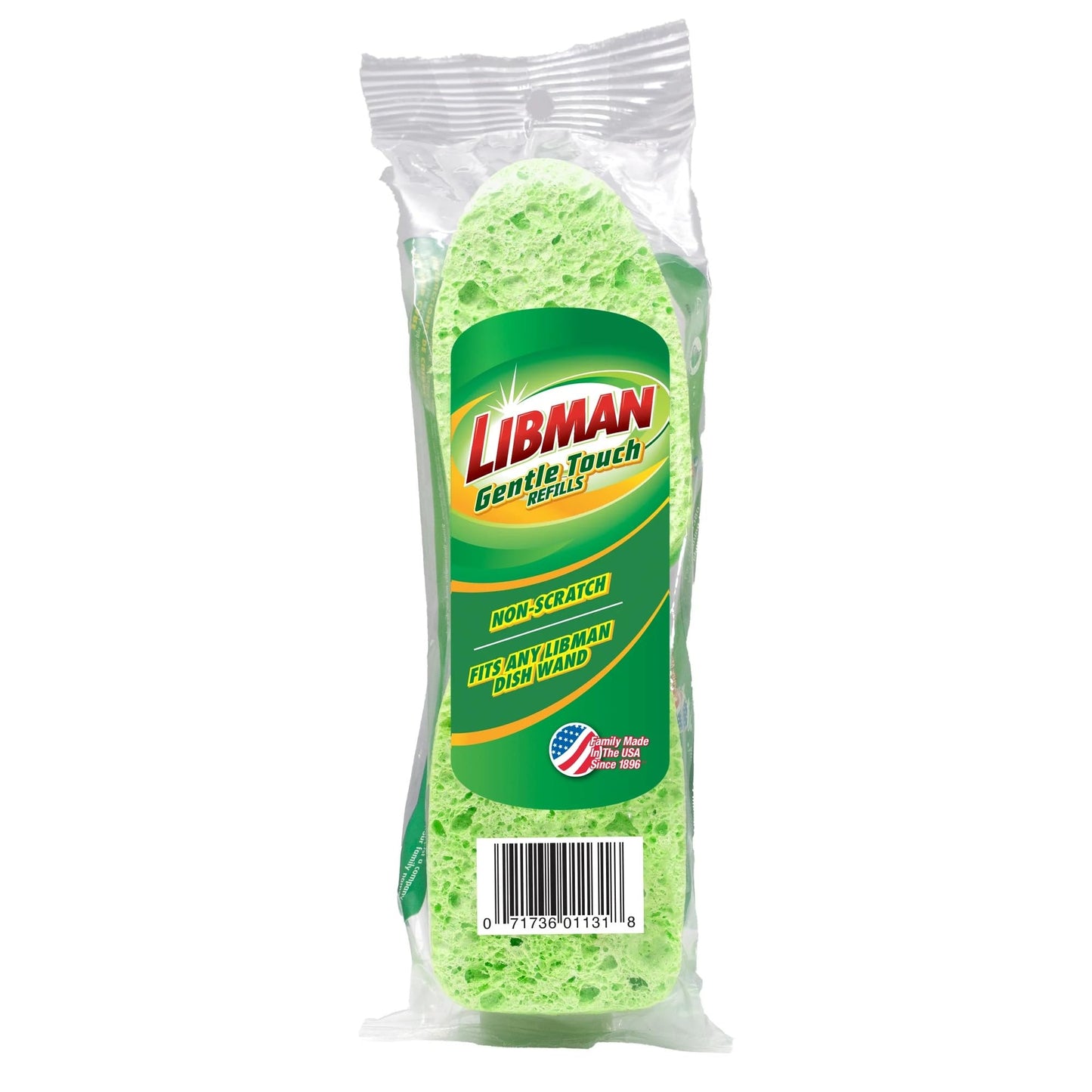 Libman 1131 Gentle Touch Dish Wand Refills, Non-Scratch Cellulose Sponge Heads with Scraper, Fits Libman #1130 Foaming Dish Wand, Made in USA, 12