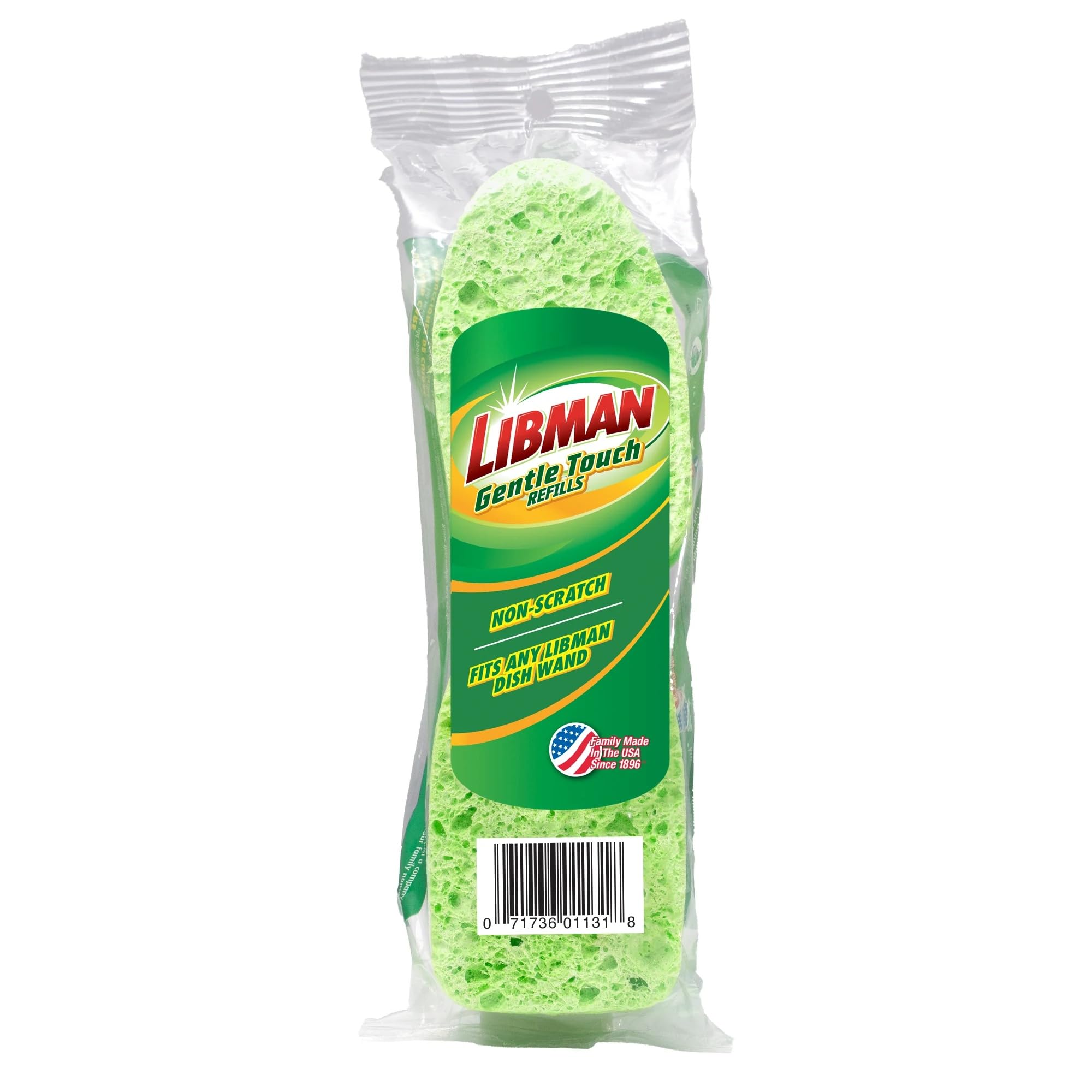 Libman 1131 Gentle Touch Dish Wand Refills, Non-Scratch Cellulose Sponge Heads with Scraper, Fits Libman #1130 Foaming Dish Wand, Made in USA, 12