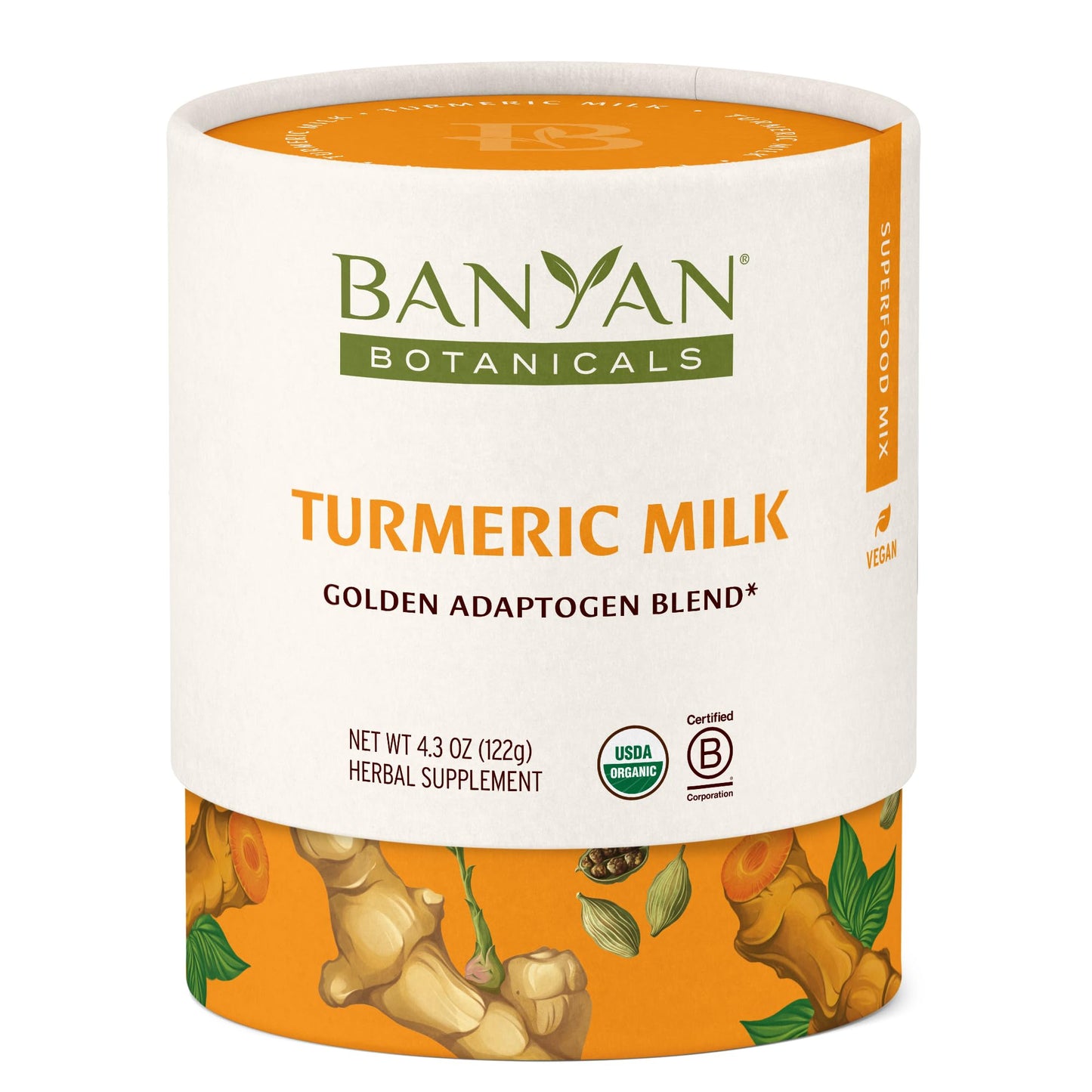Banyan Botanicals Turmeric Milk - Organic Turmeric Latte Mix with Ashwagandha & Cardamom - Instant Caffeine Free Golden Milk with Maple Sugar - 4.3