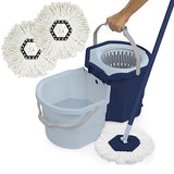 Casabella Clean Water Spin Mop with 2-Bucket System, Spin Mop and Mopping Bucket Set with Refill, Blue/White