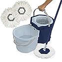Casabella Clean Water Spin Mop with 2-Bucket System, Spin Mop and Mopping Bucket Set with Refill, Blue/White