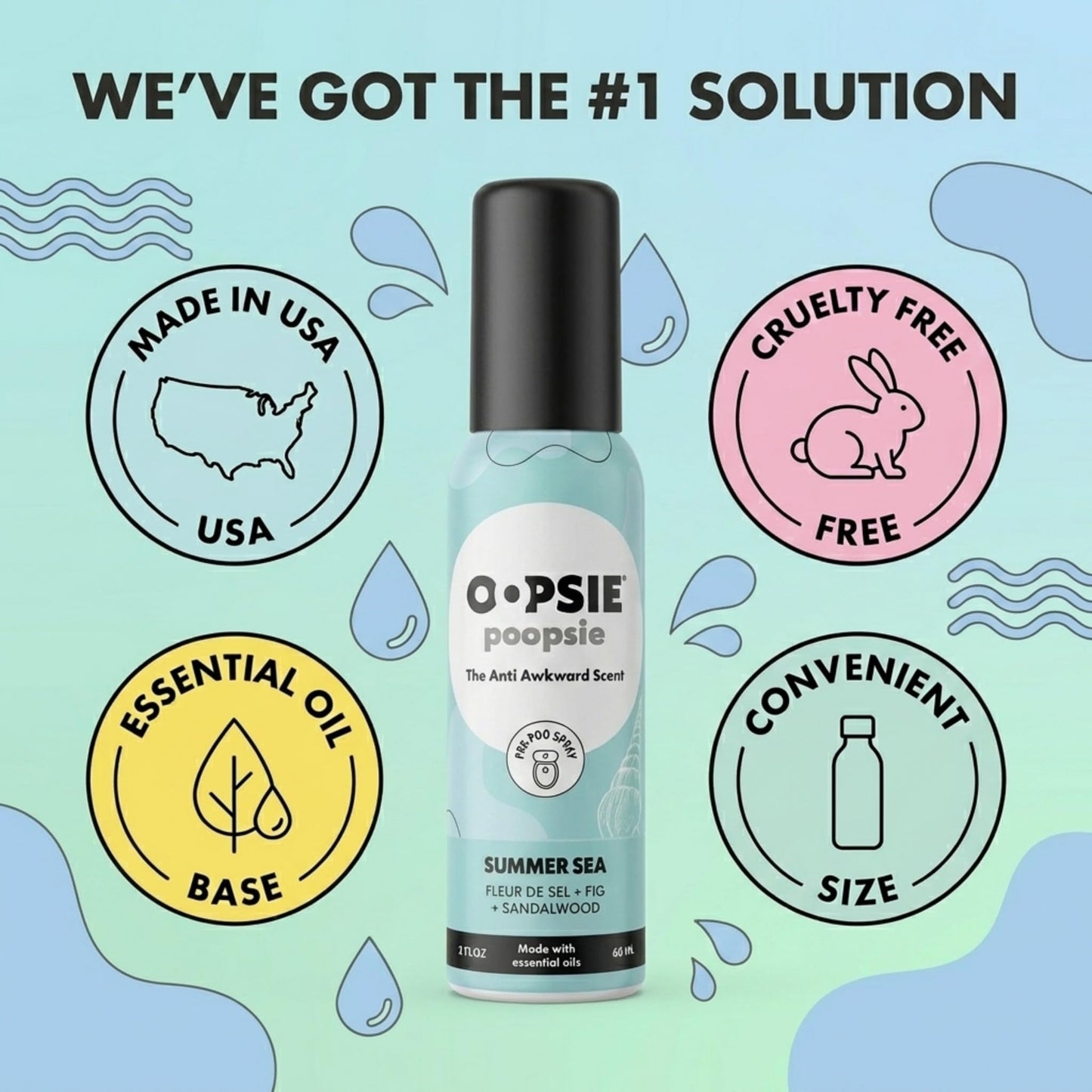 Oopsie Poopsie Toilet Spray, Travel Essentials, Each Up to 300 Uses, On-The-Go Bathroom Odor Deodorizer with Essential Oils, TSA Approved Size, Summer