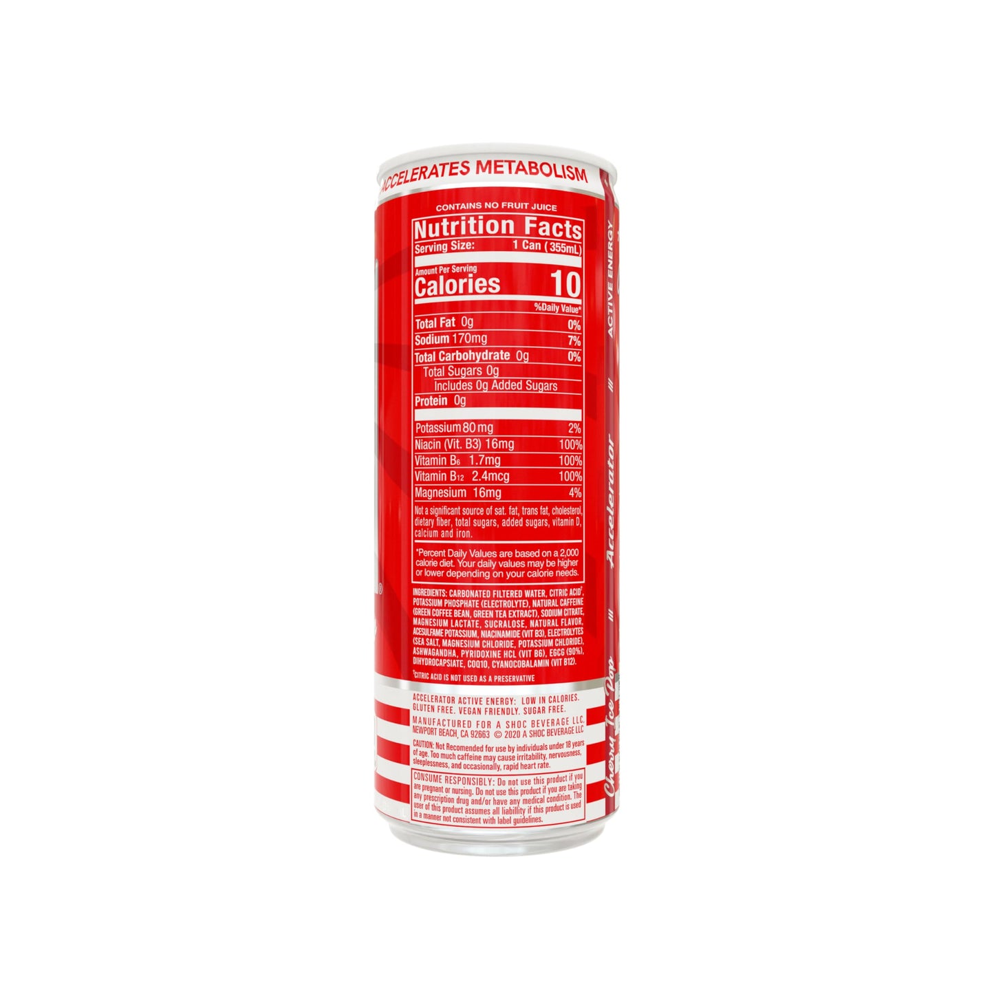 A SHOC Accelerator Cherry Ice Pop Energy Drink, 12 fl oz can