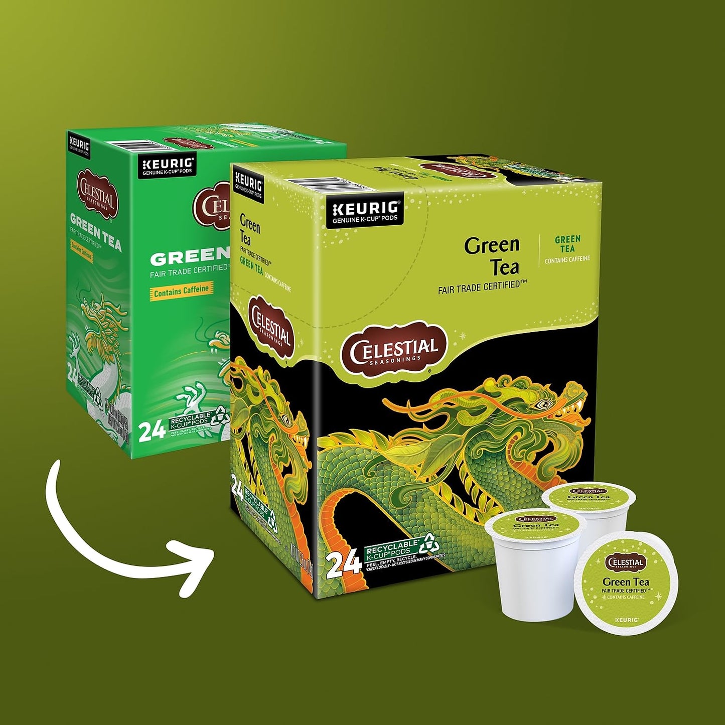 Celestial Seasonings Authentic Green Tea, K-Cup Portion Pack for Keurig K-Cup Brewers, 24-Count