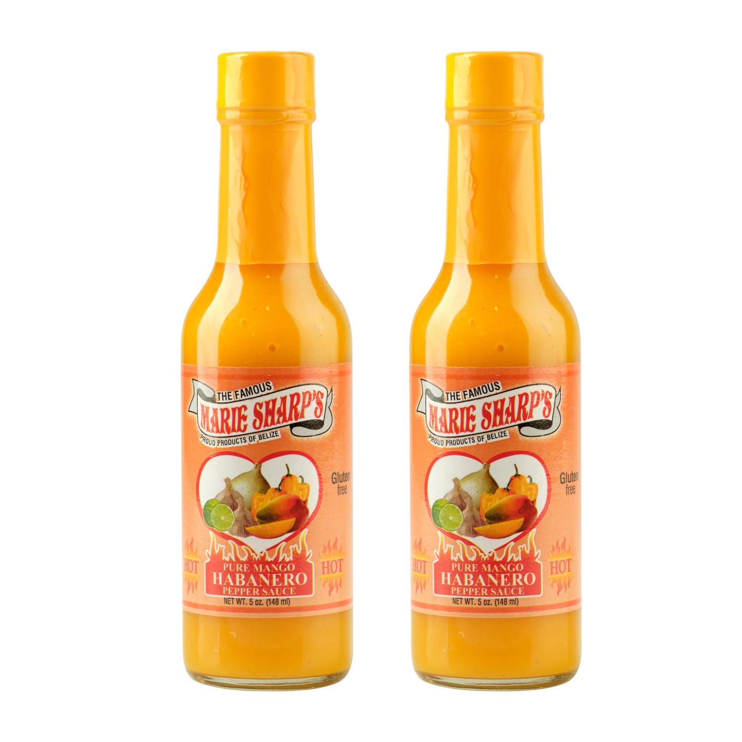 Marie Sharp’s Mango Habanero Pepper Sauce, 5 oz - Sweet & Spicy Belizean Hot Sauce with Real Mango - All-Natural, Gluten-Free (Pack of 2)