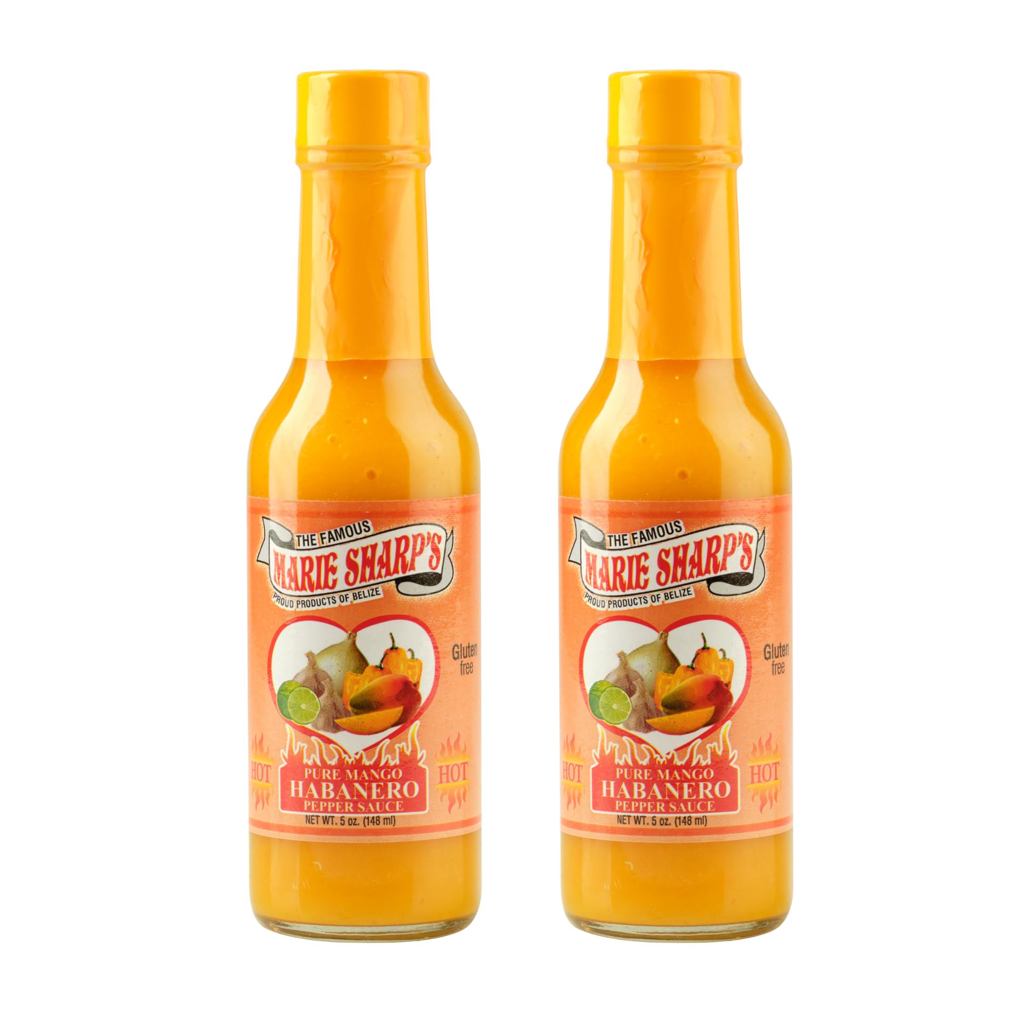 Marie Sharp’s Mango Habanero Pepper Sauce, 5 oz - Sweet & Spicy Belizean Hot Sauce with Real Mango - All-Natural, Gluten-Free (Pack of 2)