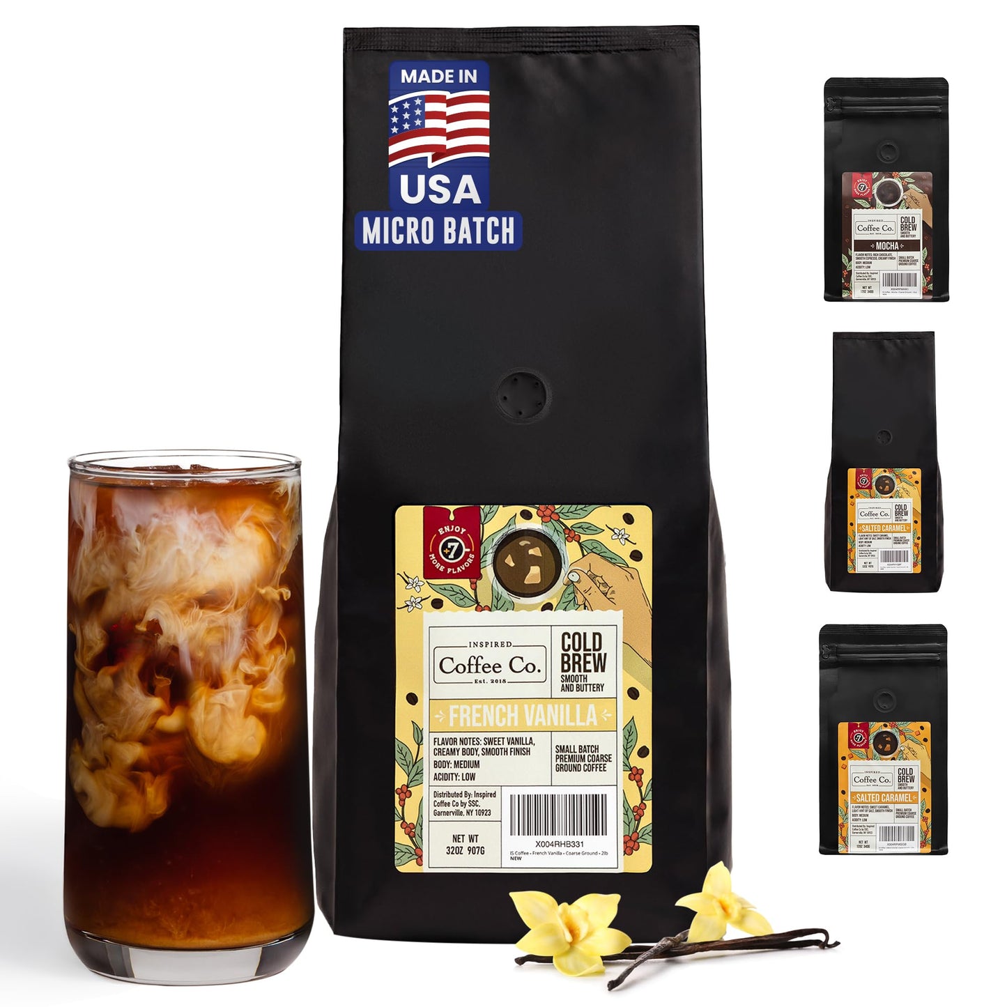 Inspired Coffee Co French Vanilla - 2lb Flavored Cold Brew Coffee Grounds