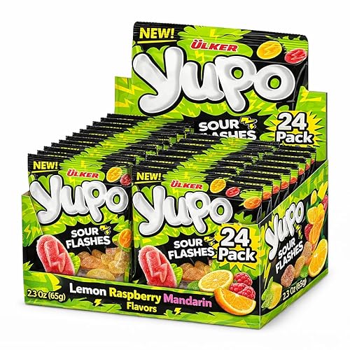 Ceres Gourmet Sour Fruit Jelly Gummy Candy 24 Pack (2.3 oz Each), Individual Snack Packs of Assorted Lemon Raspberry Mandarin Soft Chewy Gummies, Bulk