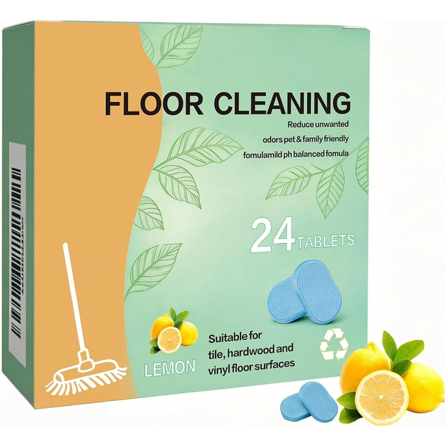 NCCEN Floor Cleaning Tablets, 24 Count, Hard Floor Cleaner Tablets, Lemon Scent, Multi-Surface Effervescent Cleaner for Hardwood, Tile, Vinyl