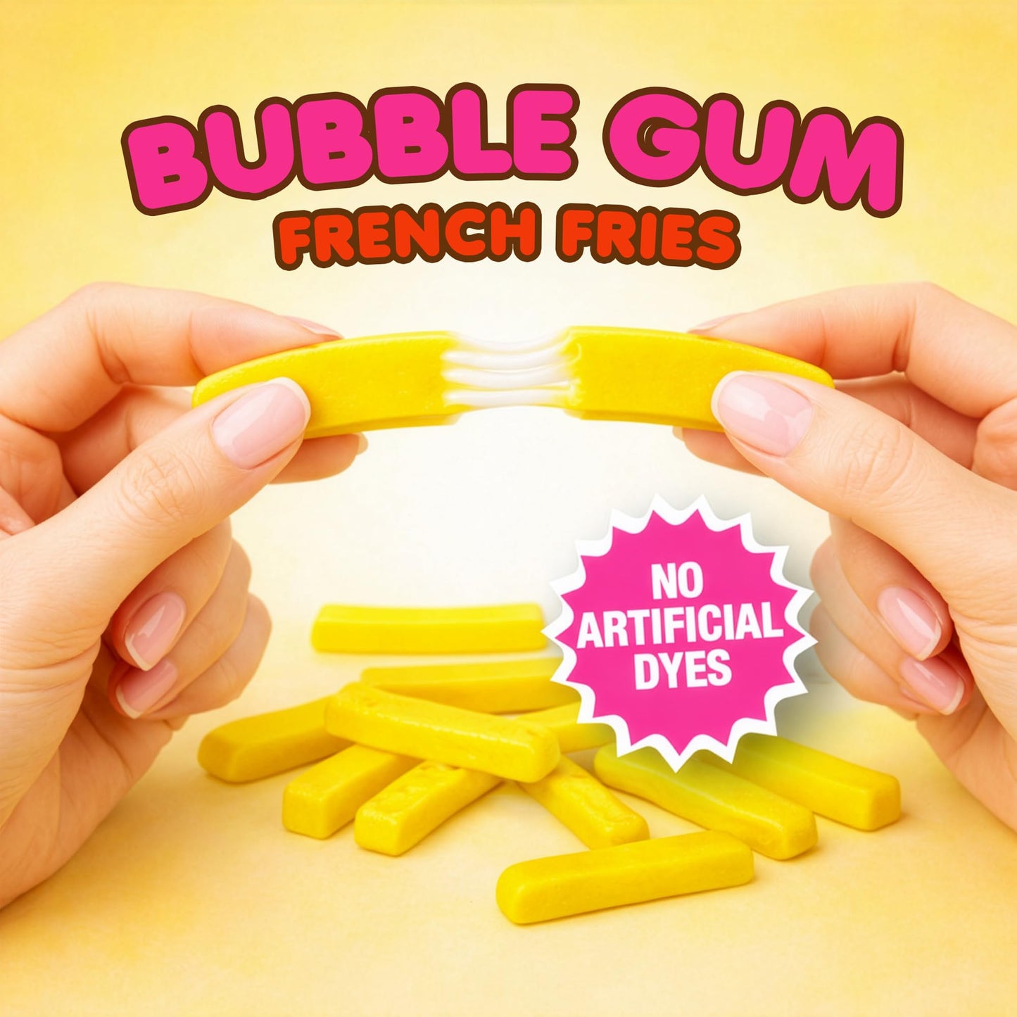 French Fries Bubble Gum - 24 Count Bulk Pack - Novelty Fry-Shaped Bubble Gum Bags - No Artificial Dyes - Fun Food Theme Party Candy