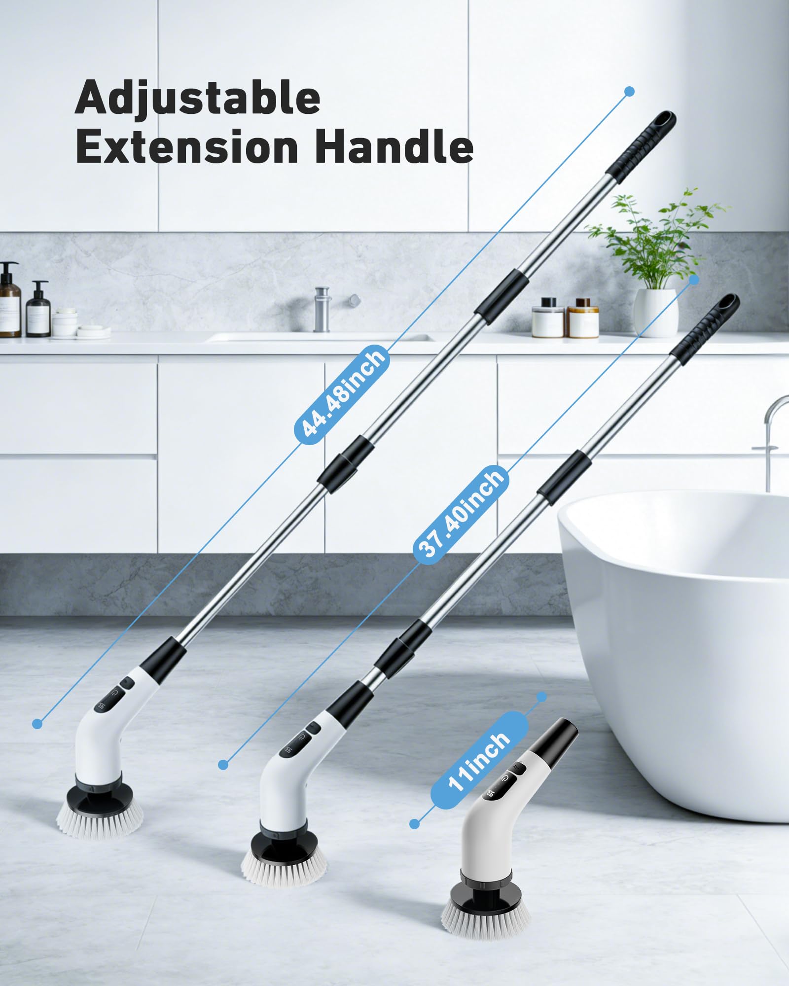 Powerful Electric Spin Scrubber, for Mom, Cordless Cleaning Brush, 90-Min Extended Runtime, Telescopic Long Handle, 8 Replaceable Heads, 2 Speeds