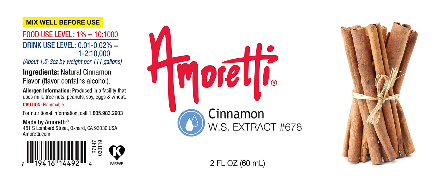Amoretti - Cinnamon Extract Water Soluble 2 oz - Highly Concentrated & Perfect For Pastry, Savory, Brewing, and more, Preservative Free, Vegan, Kosher