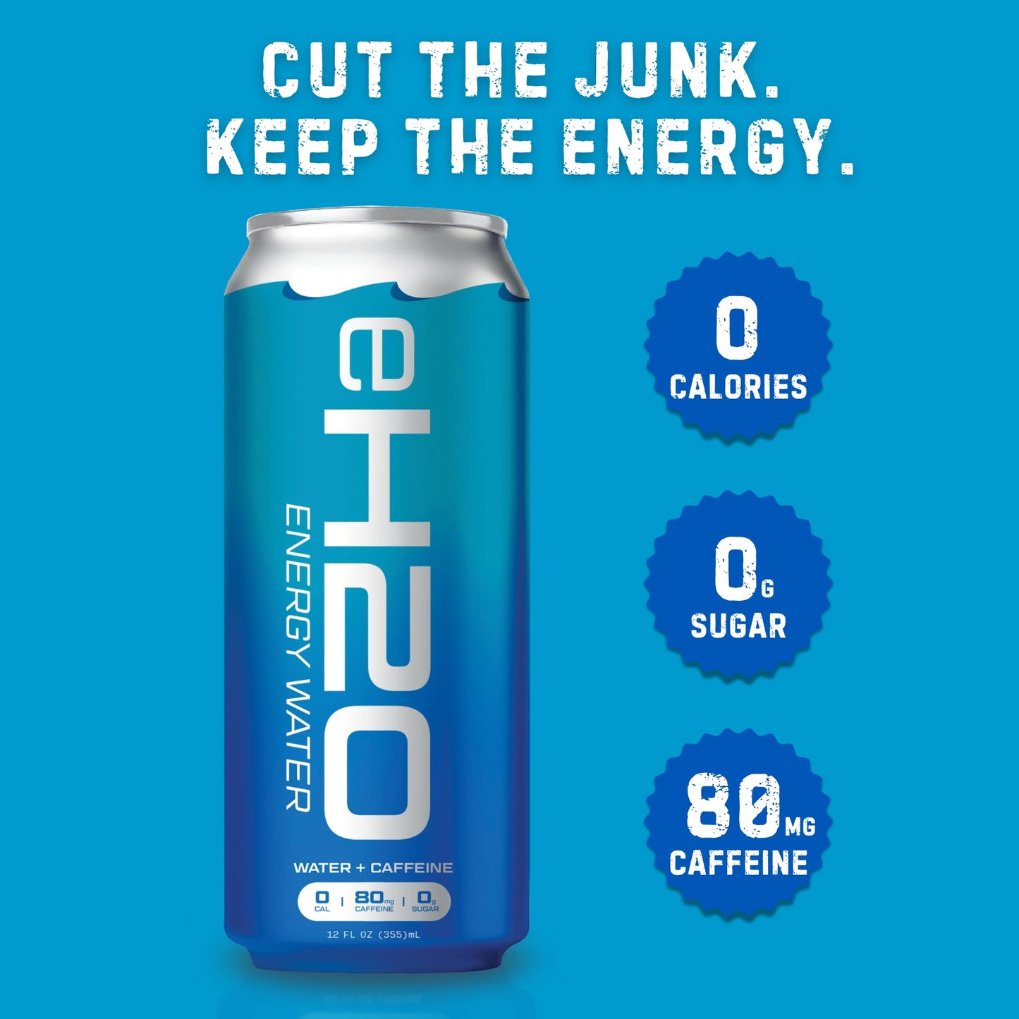 eH2O Energy Water - 80mg Natural Caffeine, Tastes like Water, No Artificial Anything, 0 Calories, 0g Sugar, Clean Energy Drink and Coffee Alternative