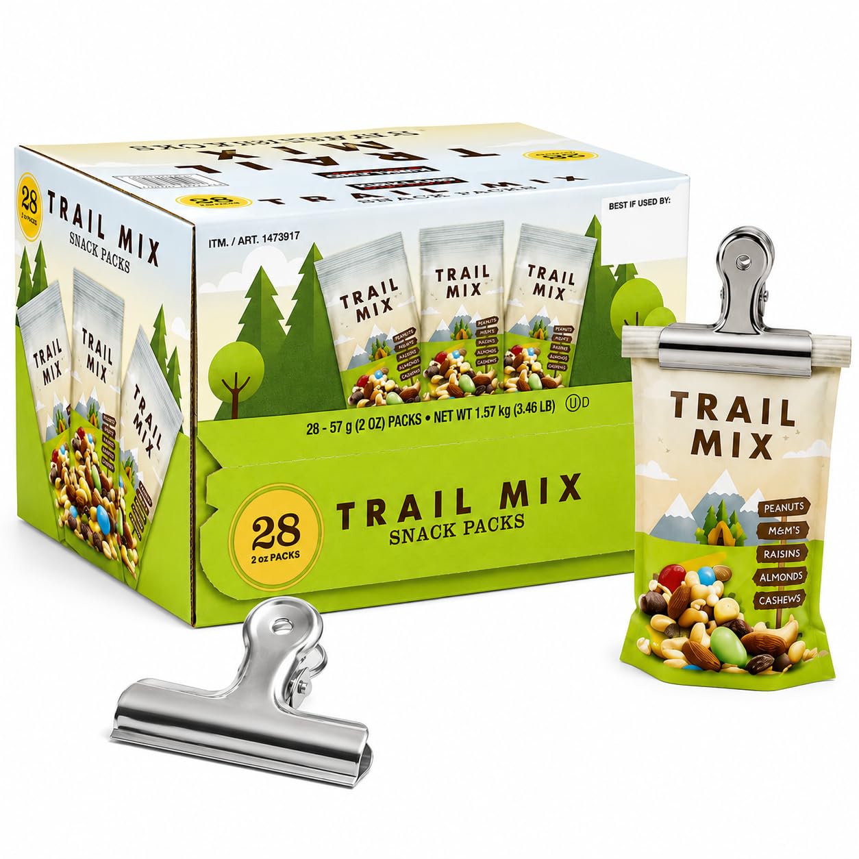 Trailmix Individual Packs Mixed Nuts - Trail Mix with Chocolate Mixed Nuts Snack Packs 2 Oz, 28 Ct With A Scooply Bag Clip
