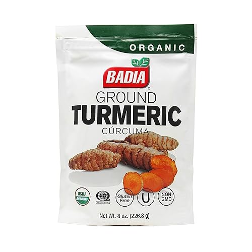 Badia Organic Turmeric Ground, 8 oz resealable bag - Premium Curcuma Seasoning for Cooking, Golden Flavor & Rich Aroma