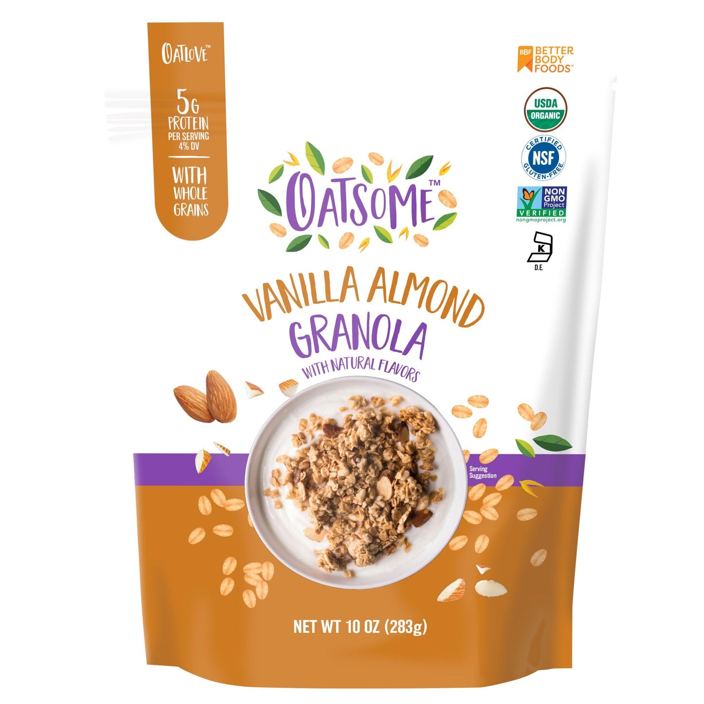Oatsome Vanilla Almond Granola, Gluten Free, Non-GMO, 5g Protein, Made with Whole Grain Organic Oats, Honey, Almonds, & Vanilla, for Protein Snacks