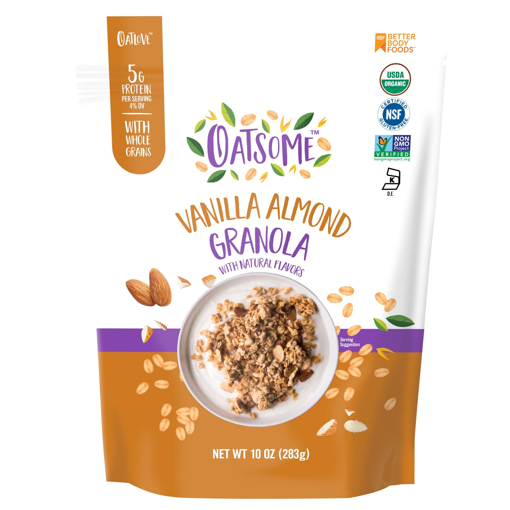 Oatsome Vanilla Almond Granola, Gluten Free, Non-GMO, 5g Protein, Made with Whole Grain Organic Oats, Honey, Almonds, & Vanilla, for Protein Snacks
