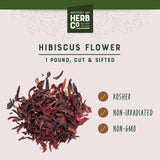 Organic Hibiscus Flower Cut & Sifted, by Herb Co, Hibiscus Sabdariffa, from Germany & Egypt, Kosher, for Hot or Cold Beverages, Tea, Jams, Baked