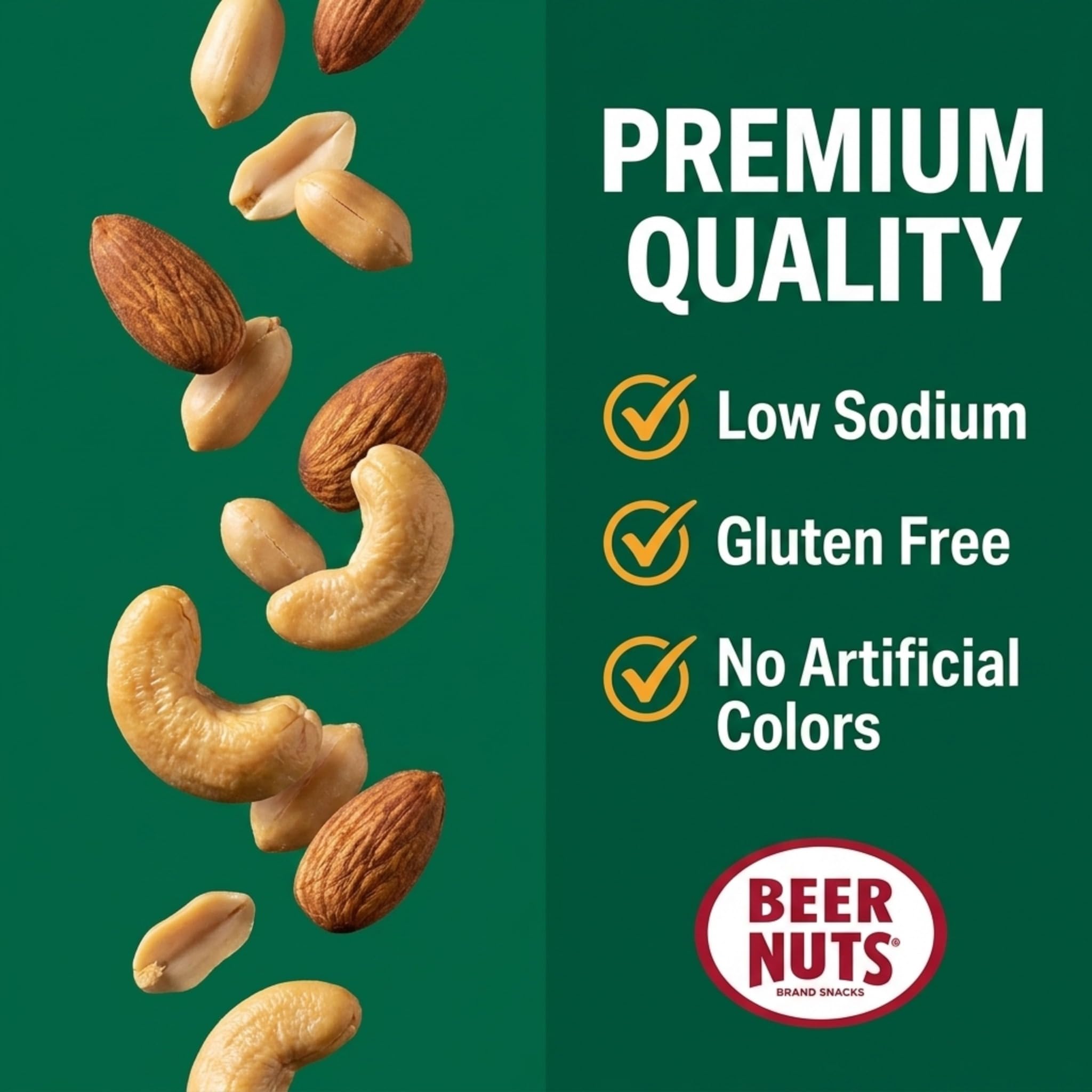Beer Nuts Variety Packs, Individually Packed Tubes, Original Peanuts, Cashews, Almonds, Fiery Peanuts, The Unique Sweet and Salty Flavor, American