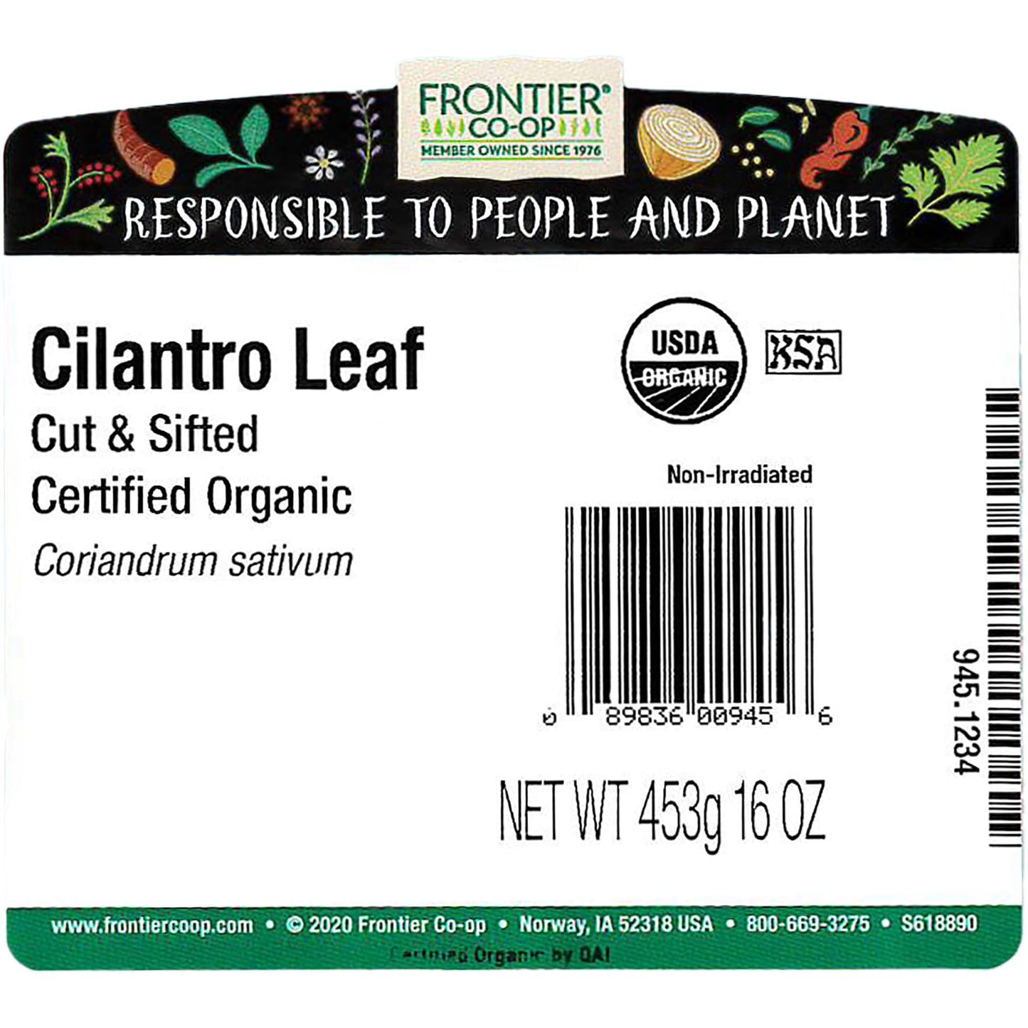 Frontier Co-op Organic Cilantro Leaf, Cut and Sifted, 1lb Bulk Bag - Dried Cilantro Seasoning - Perfect for Tea, Soups, Sauces, Salsa and More