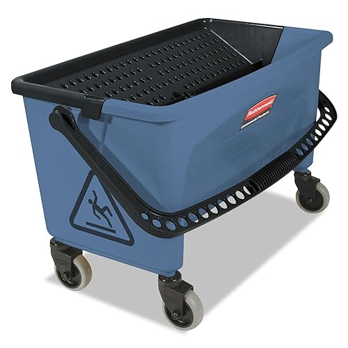 Rubbermaid Commercial Products Finish Mop Bucket with Press Wringer, 26" Blue, for Janitorial/Professional Cleaners and Heavy-Duty Industrial